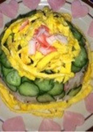 簡単！ハート♡ ケーキ風 チラシ寿司-レシピのメイン写真