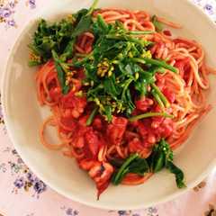 簡単☆菜の花とイカのトマトソースパスタ-レシピのメイン写真