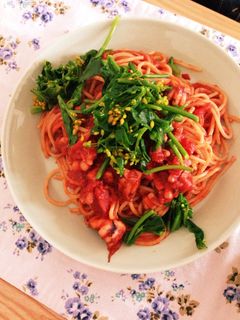 簡単☆菜の花とイカのトマトソースパスタ-レシピのメイン写真