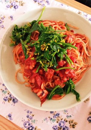 簡単☆菜の花とイカのトマトソースパスタ-レシピのメイン写真