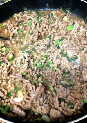 簡単時短一品タレ挽肉とニラ青梗菜煮込み丼-レシピのメイン写真