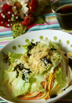 ♡超簡単・レタス揚げ玉冷やし麺♡-レシピのメイン写真