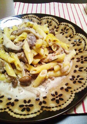 きのこと挽き肉のクリームパスタ-レシピのメイン写真