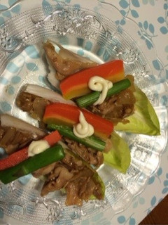 チコリー豚肉炒めとアスパラのせ-レシピのメイン写真