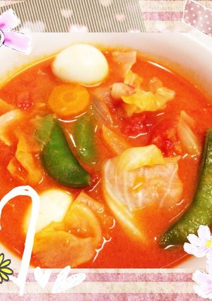 簡単♡スナップエンドウと春野菜のトマト煮-レシピのメイン写真