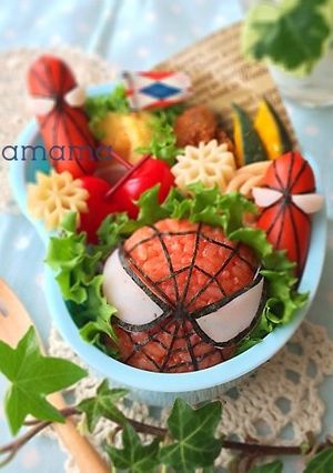 赤ウインナーでスパイダーマン♪キャラ弁-レシピのメイン写真