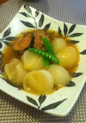 鯖味噌煮缶❤新玉ねぎ煮物-レシピのメイン写真