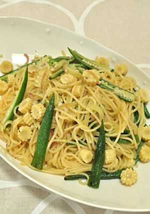おくらとヤングコーンのしょうが風味パスタ-レシピのメイン写真