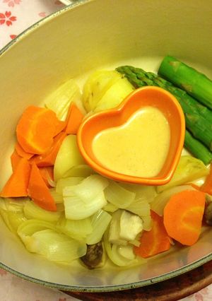 ﾙｸﾙｰｾﾞde温野菜ｶﾞｰﾘｯｸ味噌-レシピのメイン写真
