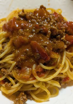 トマトジュースで作るトマトとひき肉パスタ-レシピのメイン写真