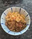 もち麦めし　キムチ炒り卵と納豆ネギおかか