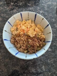 もち麦めし キムチ炒り卵と納豆ネギおかか-レシピのメイン写真
