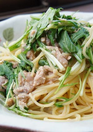 酒盗が隠し味、ツナと水菜のパスタ-レシピのメイン写真