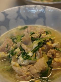 簡単・豚バラ肉と水菜の卵とじ-レシピのメイン写真