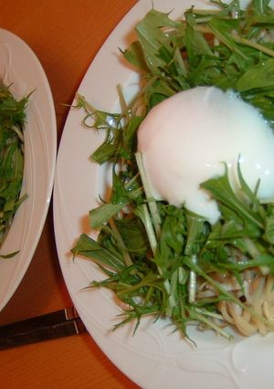 しらすと水菜のパスタ温泉卵添え-レシピのメイン写真