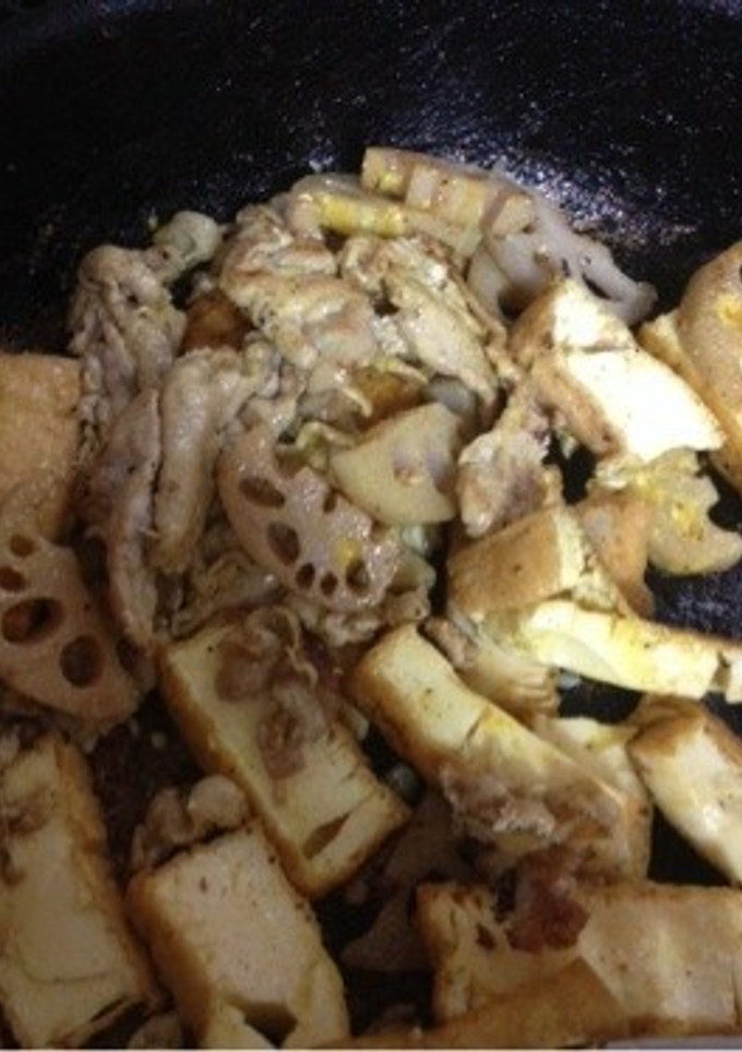 豚とレンコンと厚揚げのカレーマヨ炒め-レシピのメイン写真