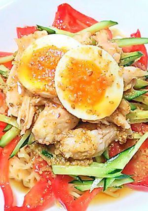 ゆで鶏の冷やし中華 胡麻だれの作り方-レシピのメイン写真
