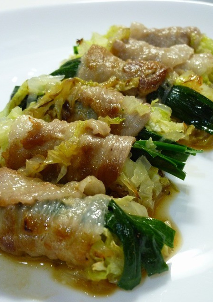 ほんだし煮！ニラと白菜の肉巻き-レシピのメイン写真