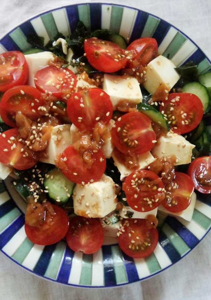簡単！豆腐ときゅうりとトマトの梅ドレがけ-レシピのメイン写真