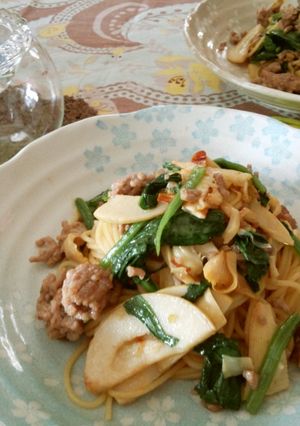 筍とゴロッとひき肉の柚子胡椒和風パスタ-レシピのメイン写真
