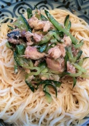 きゅうりと鯖缶で皿素麺!-レシピのメイン写真