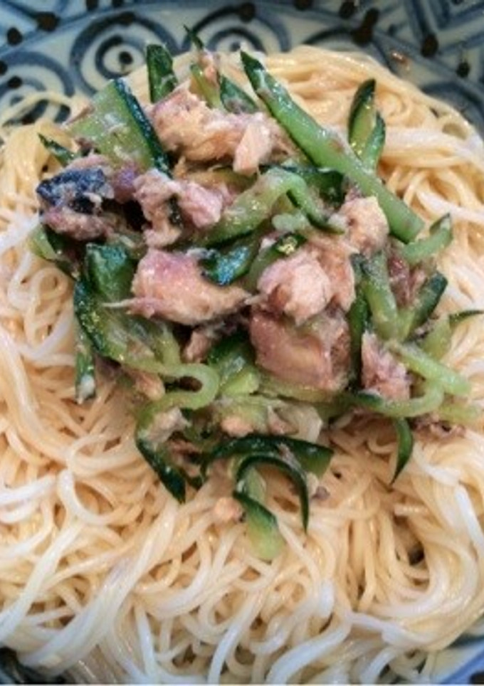 きゅうりと鯖缶で皿素麺！-レシピのメイン写真
