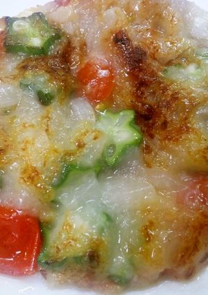 ミニトマトとオクラの長芋もんじゃ焼き-レシピのメイン写真