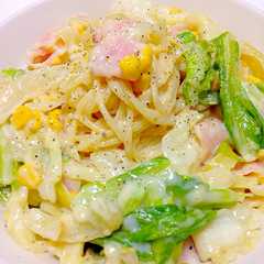 รูปของ 簡単キャベツとベーコンのクリームパスタ♡