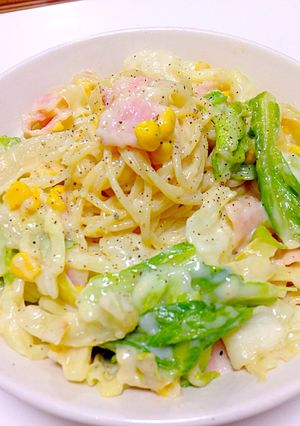簡単キャベツとベーコンのクリームパスタ♡-レシピのメイン写真