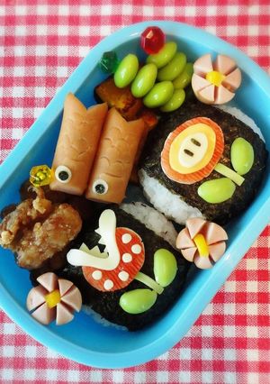 キャラ弁＊マリオ フラワー弁当 型紙あり-レシピのメイン写真