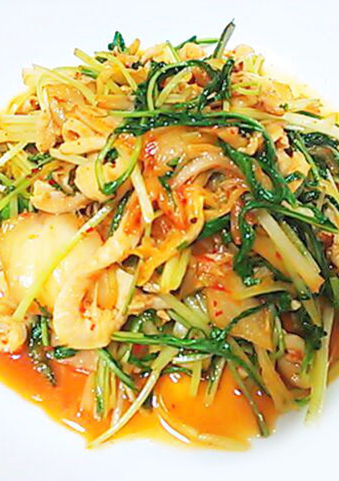 鶏皮と水菜のキムチ炒め-レシピのメイン写真