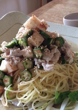☆ネバネバ野菜の梅肉あえ和風冷製パスタ☆-レシピのメイン写真