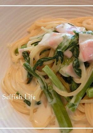 春菊とベーコンの柚子胡椒クリームパスタ-レシピのメイン写真