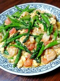アスパラとエビとトマトの卵炒め-レシピのメイン写真