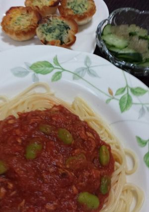 ツナと枝豆のトマト&バジルソースパスタ-レシピのメイン写真