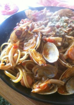 海と山コラボ★アサリときのこトマトパスタ-レシピのメイン写真
