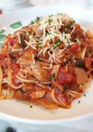 残った鶏肉のﾄﾏﾄ煮込みdeﾊﾟｽﾀ♪-レシピのメイン写真