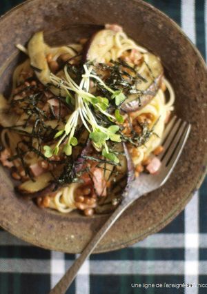 茄子とベーコンと納豆のパスタ。-レシピのメイン写真