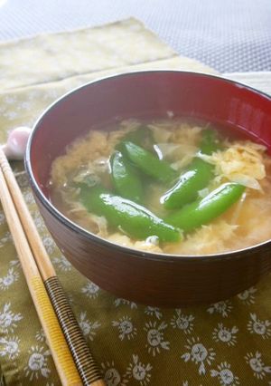 スナップエンドウの卵とじ＊お味噌汁-レシピのメイン写真