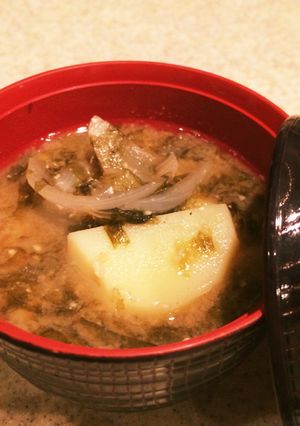 新玉ねぎと新じゃが、地のりのお味噌汁-レシピのメイン写真