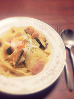 かぼちゃときのこの簡単豆乳クリームパスタ-レシピのメイン写真