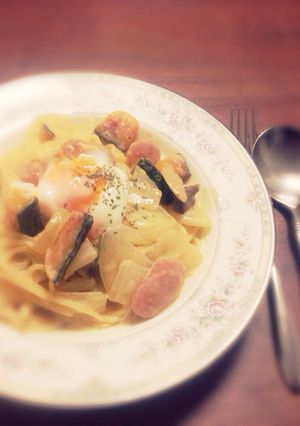 かぼちゃときのこの簡単豆乳クリームパスタ-レシピのメイン写真