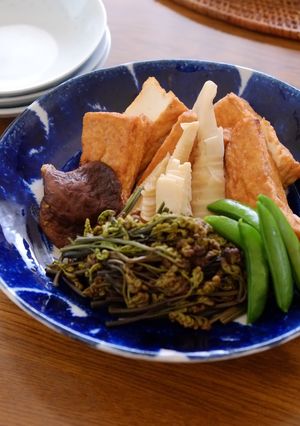 わらびと春野菜、厚揚げの炊き合わせ-レシピのメイン写真