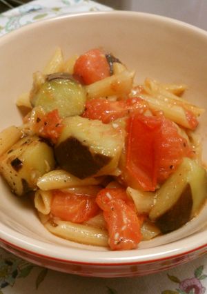 ナスとトマトの黒酢パスタ-レシピのメイン写真