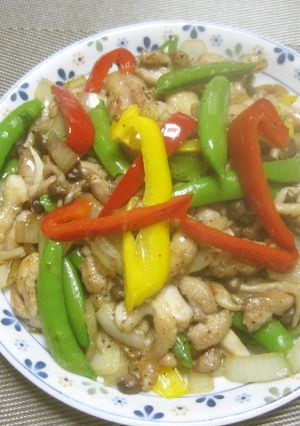 スナップエンドウと鶏もも肉のカラフル炒め-レシピのメイン写真