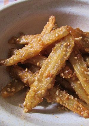 簡単ポリうま～♪ゴボウの甘辛胡麻がらめ-レシピのメイン写真