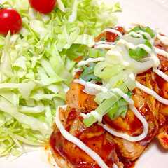 รูปของ 簡単！絶賛！鶏肉のキムチマヨネーズ★