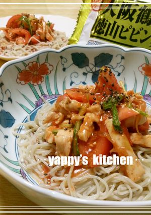 ..みょうが風味のトマ鶏ピビン麺..-レシピのメイン写真