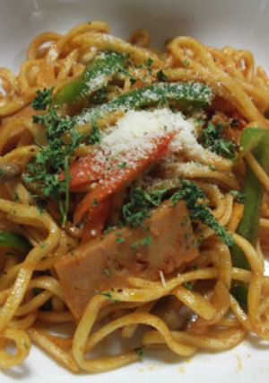 沖縄そばの麺で作るスパゲティ-レシピのメイン写真