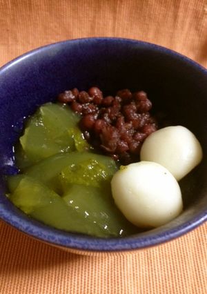 つぶあんと白玉入り煎茶で作るお茶ゼリー-レシピのメイン写真